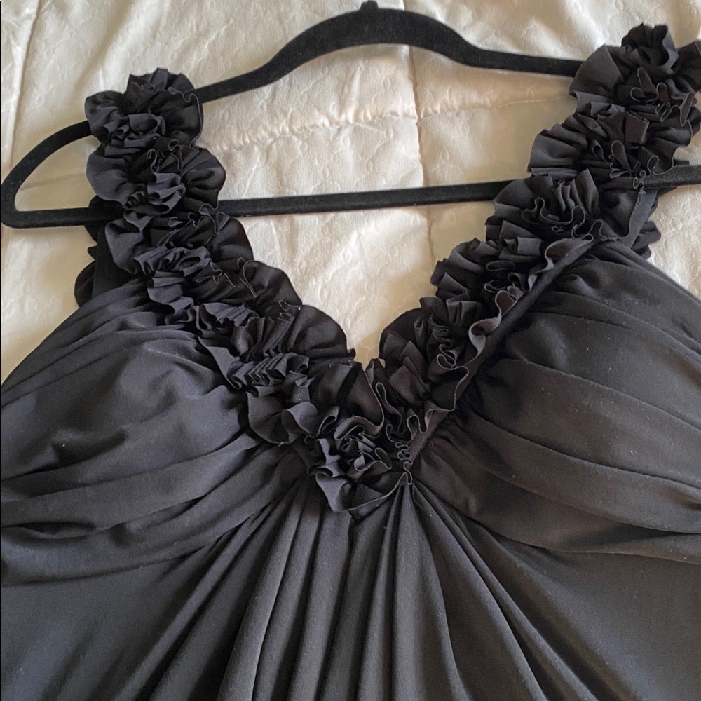 Maggy London Black Ruffled dress with built in bra - Picture 3 of 6